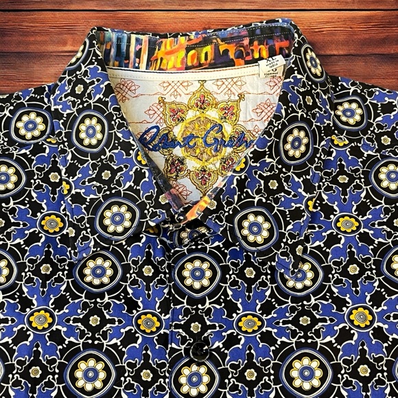 ROBERT GRAHAM Men's Shirt Patterned Blue Casual Flip Cuff Designer Size XL EUC. - Picture 2 of 5